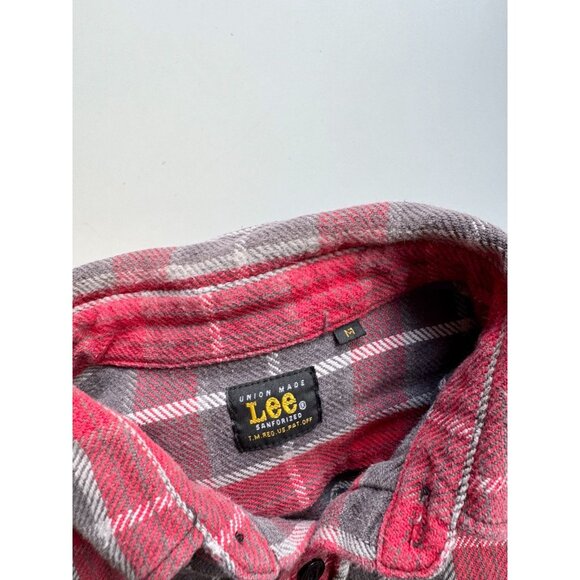 LEE Red Grey Plaid Check Cotton Flannel Button Down Shirt, Size M - Picture 10 of 13